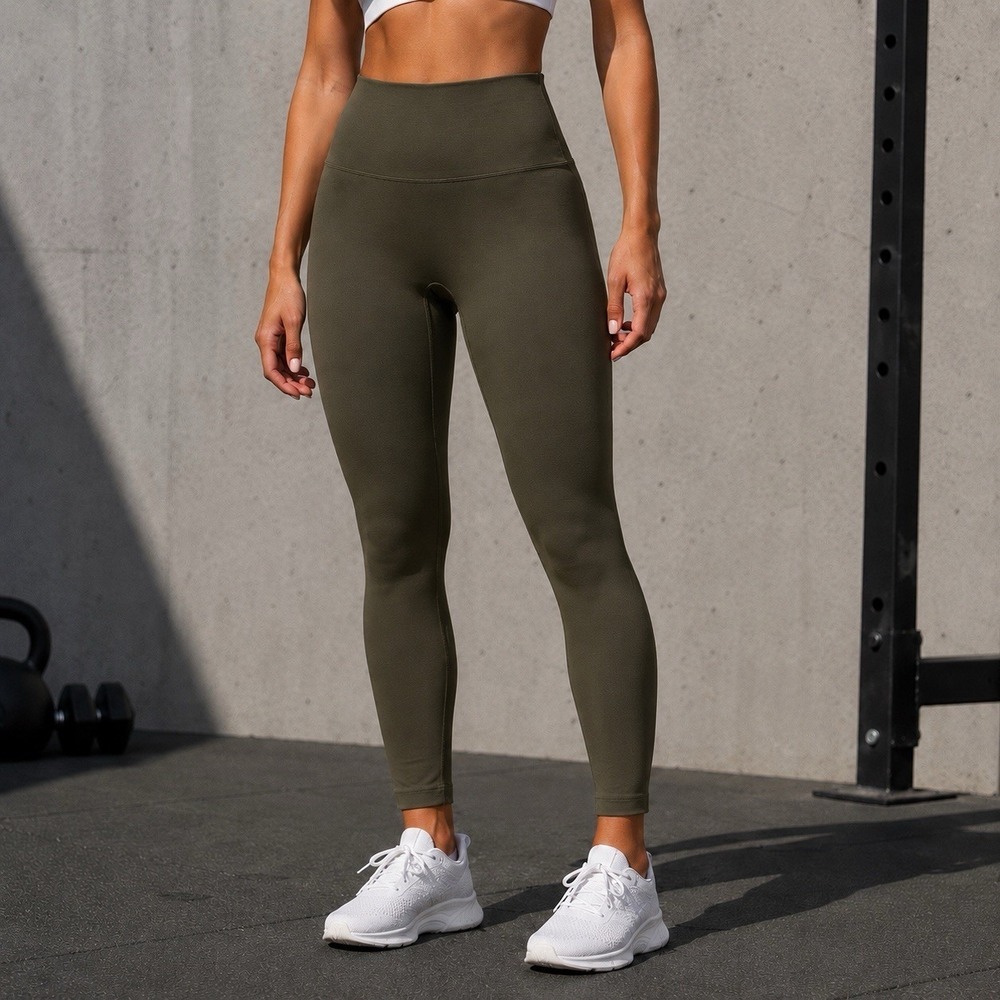 Savvi Medium Olive Green Seamless Leggings High Waisted Ankle Length Athletic